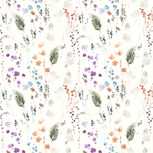 Abstract Floral Seamless Pattern With Ink Splashes, Spots And Abstract Plants, Colorful Print On Ivory Background. Watercolor Design Texture For Textile Or Wallpapers.