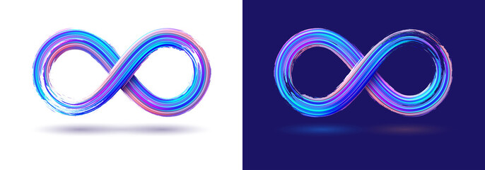 isolated infinity symbol vector template on white and blue background. realistic brush stroke effect
