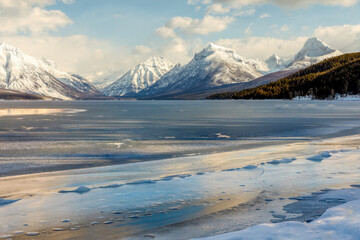 Wall Mural - Lake McDonald, Glacier National Park, Montana with shore ice in foreground