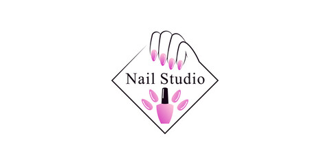 Wall Mural - Nail polish or nail studio logo design with creative element and unique concept Premium Vector