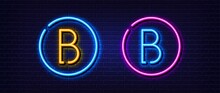 Initial Letter B Icon. Neon Light Line Effect. Line Typography Character Sign. Large First Font Letter. Glowing Neon Light Element. Letter B Glow 3d Line. Brick Wall Banner. Vector