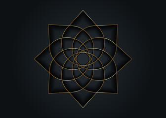 gold lotus flower mandala, seed of life symbol sacred geometry. logo icon geometric mystic mandala o