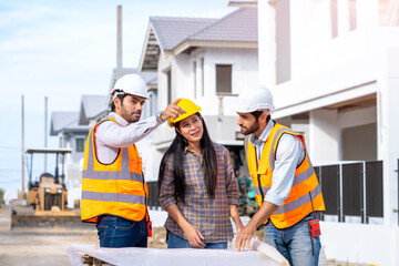 Poster - Engineer working on construction building site,Architects discussing project of building outdoors.