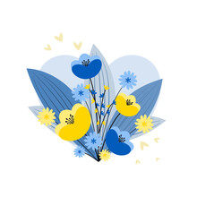 Niebieskie I żółte Kwiaty Dla Ukrainy. Kwiaty Zamiast Wojny I Bomb. Nadzieja I Wsparcie Dla Ukrainy. Stop Wojnie. Modlitwa O Pokój.