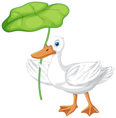 Wall Mural - Little duck with lotus leaf on white ground