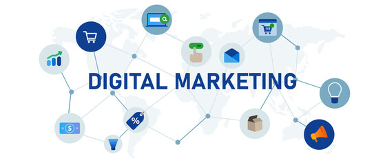 Poster - Digital marketing concept illustration interconnected element icon internet business promotion