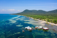 Panoramic View From Above Rach Vem Raft Village In Phu Quoc.  This Place Is A Famous Tourist Destination And Is A Pristine Beach With Fine White Sand