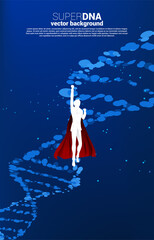 Poster - silhouette of businessman in superhero flying with dna genetic structure from dot random. background