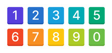 Numbers 0 To 9 Sign Vector Illustration. Modern Colorful Numbers Button Set.