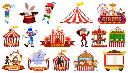 Wall Mural - Set of circus characters and amusement park elements