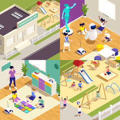 Sticker - Kindergarten Colored Isometric Icon Set