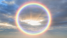 Circular Rainbow Cloud With Amazing Sunset
