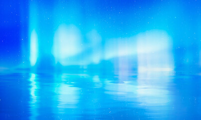 Wall Mural - sunset over calm sea horizon with aurora shimmering on the starry night