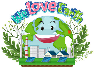 Sticker - We Love Earth logo design with smiley earth