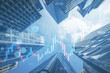 © Who is Danny - Creative glowing candlestick forex chart on blurry city backdrop. Finance growth and trade concept. Double exposure.