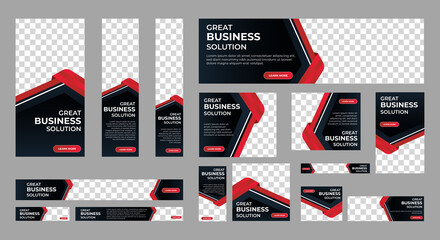 Poster - business banner design web template set, horizontal header web banner. black and red. cover header b