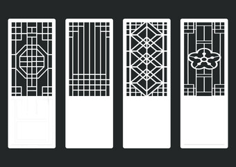 Wall Mural - Traditional Korean ornament frame pattern. Set of door and window antique decoration art. Silhouette vector illustration. Laser cut panel.