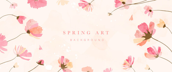 Wall Mural - spring season on warm tone watercolor background. floral and botanical wallpaper with blooms, wild f