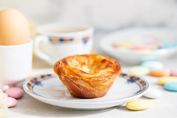 Wall Mural - typical portuguese dessert pastel de nata and cup of coffee