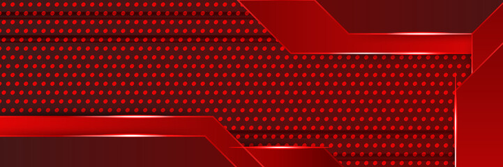 Abstract dark red metallic carbon neutral overlap light hexagon mesh design modern luxury futuristic technology background. Game tech wide banner vector illustration.