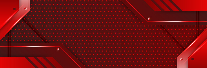 Abstract dark red metallic carbon neutral overlap light hexagon mesh design modern luxury futuristic technology background. Game tech wide banner vector illustration.