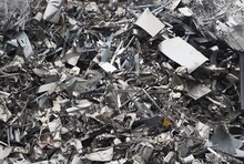 Aluminum And Ferrous Materials Scrap Ready For Recycling. Full Frame, Background And Texture.