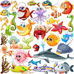 Wall Mural - Different types of sea animals