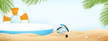Stage Podium Mock Up For Product Display In Summer Beach Banner Background