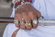 Beautiful male hand decorated with rings and bracelets in Pushkar, Rajasthan, India. Close up