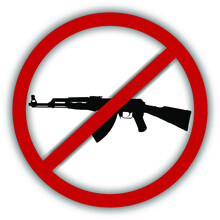 vector image of a prohibition sign on which an AK-47 assault rifle is crossed out, a sign of a ceasefire and a ban on weapons
