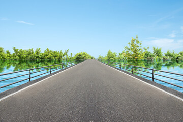 Sticker - Asphalt road with lake