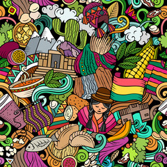 Wall Mural - Cartoon doodles Bolivia seamless pattern.