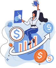 Poster - Financial analysis concept effective management of funds other assets of company. Consultant expert graphs market researcher, diagrams, charts financial reports. Accounting organization process