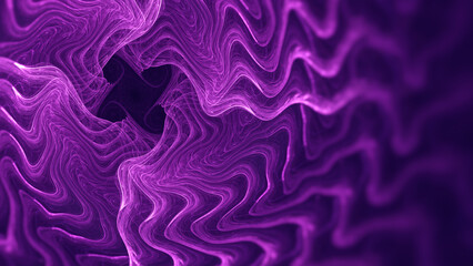 Wall Mural - Velvet Violet Smoke Swirls on Black Abstract Fractal Gnarls Background. Rich purple luxurious organic wave ripple texture render. Soft sensual chaotic creative backdrop