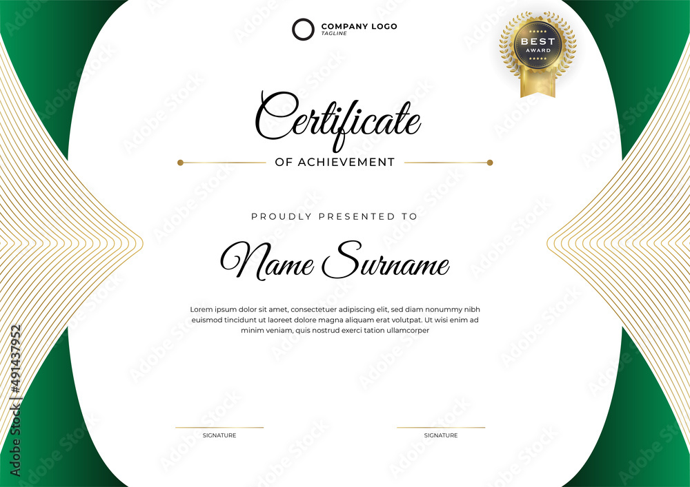 Modern green certificate template and border, for award, diploma, and ...