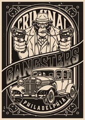 Canvas Print - Dangerous gangster gorilla monochrome poster