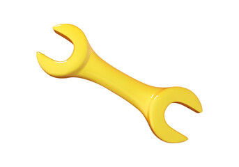 Yellow wrench icon in cartoon 3d style isolated on white background. Vector illustration plastic volumetric wrench.