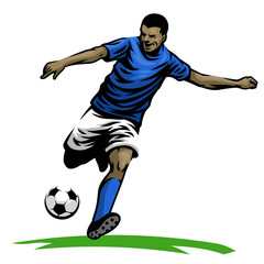 Canvas Print - Hand Drawn Football Player Kicking the Ball