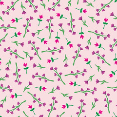 Wall Mural - Purple ditsy flowers pattern design on pastel pink background