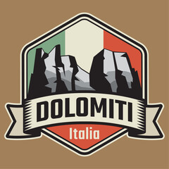 Sticker - Emblem with the name of Dolomites Mountains, Dolomiti