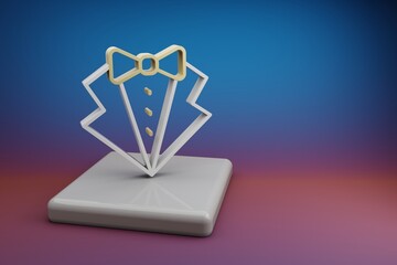 Poster - Wonderful Tuxedo symbol icons on a ceramic stand and bright colored background. 3d rendering illustration. Background pattern for design. Wedding day.
