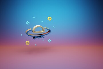 Poster - Beautiful abstract illustrations Ufo and start symbol icon on a bright colored background. 3d rendering illustration. Background pattern for design. Space exploration..