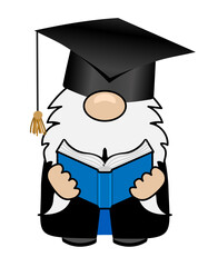 Wall Mural - Gnome in graduate cap - Cute smiling happy troll with a book. Cartoon character in Scandinavian style. Congratulation graduates. Good for t-shirt, mug, gift. 