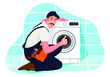 Washing machine repairman. Vector illustration.