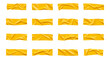 Yellow wrinkled adhesive tape of different sizes isolated on white background. Vector illustration.