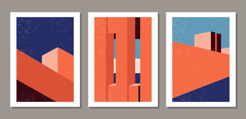 Wall Mural - Set of contemporary geometry architecture posters in mid century modern style