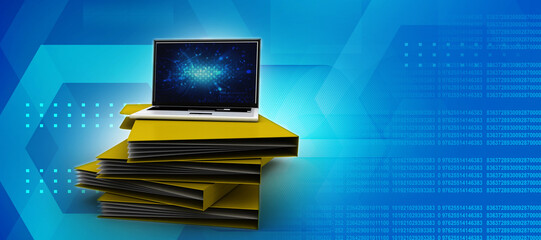 Poster - 3d rendering Folder connected to computer network
