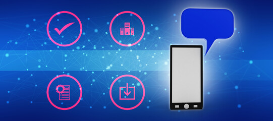 Poster - 3d rendering mobile phone with speech bubble
