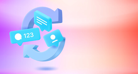 Aufkleber - Refreshing social media concept with chat balloons with hearts. 3d vector banner with copy space