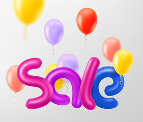 Poster - Season sale banner with color air balloons. 3d vector illustration